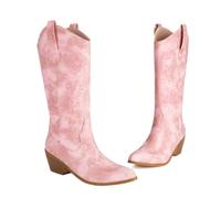 KUHAOFEU Knee High Cowboy Boots for Women Pointy Toe Western Boots with Chunky Heel & Pull-On Tabs for Riding, Rodeo, Party, Daily Wear,Pink,10 UK