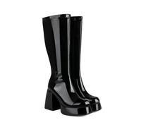 KUHAOFEU Knee High Platform Boots for Women Square Toe Chunky High Heel Shiny Patent-Look Tall Boots for Party Halloween Cosplay,Black,9 UK