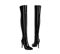 KUHAOFEU Over The Knee Boots for Women with Stiletto Heel Sexy Pointed Toe Leather Thigh High Boots,Black Patent Leather,6 UK