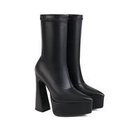 KUHAOFEU Platform Ankle Boots for Women Chunky Block Heel Pointed Toe Heeled Fall Boots Fashion Dating Party Evening Short Booties,Black,5 UK