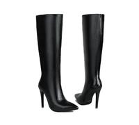 KUHAOFEU Pointed Toe Knee High Dress Boots for Women Stiletto High Heel Pull on Fashion Winter Tall Boots,Black,13 UK
