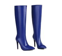 KUHAOFEU Pointed Toe Knee High Dress Boots for Women Stiletto High Heel Pull on Fashion Winter Tall Boots,Blue,14 UK