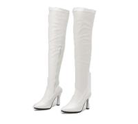 KUHAOFEU PU Leather Over The Knee Boots for Women Stretch Sexy Pointed Toe Stiletto Heel Long Boot Winter Night Club Shoes,White,4 UK