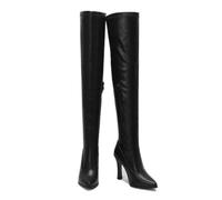 KUHAOFEU PU Leather Over The Knee Boots for Women Stretch Sexy Pointed Toe Stiletto Heel Long Boot Winter Night Club Shoes,Black,6 UK