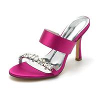 KUHAOFEU Rhinestone High Heels for Women Open Toe Stiletto Heel Mules Sexy Wedding Birthday Dressy Heeled Sandals,Fuchsia,9 UK