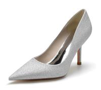 KUHAOFEU Sparkly Heels for Women Fashion Girl's Stilettos Daily Work Shoes Pointed Toe High Heel Dress Shoes for Wedding Party Office,Silver,8 UK