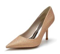 KUHAOFEU Sparkly Heels for Women Fashion Girl's Stilettos Daily Work Shoes Pointed Toe High Heel Dress Shoes for Wedding Party Office,Champagne,10 UK
