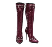 KUHAOFEU Stiletto Heel Knee High Boots for Women Slide Zipper Pointed Toe Studded Fall Winter Dress Fashion Boots,Red,5 UK