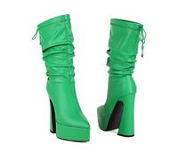 KUHAOFEU Women Back Lace Platform Ankle High Boots High Chunky Heels Pointed Toe Party Dress Booties,Green,10 UK