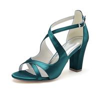 KUHAOFEU Women Block Heeled Sandals Peep Toe Bridal Dress Pumps Cross Strappy Wedding Evening Prom Shoes,Teal,3 UK