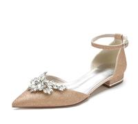 KUHAOFEU Women Glitter Crystals Wedding Flats Shoes for Bride Pointed Toe Prom Evening Party Dress Shoes,Champagne,3 UK