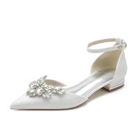 KUHAOFEU Women Glitter Crystals Wedding Flats Shoes for Bride Pointed Toe Prom Evening Party Dress Shoes,White,8 UK