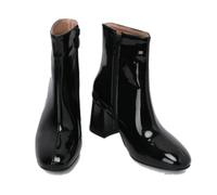 KUHAOFEU Women Patent Leather Boots Square Toe Chunky Heel Ankle Boots Side Zip Block Heel Winter Booties,Black,8 UK
