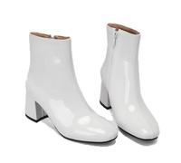 KUHAOFEU Women Patent Leather Boots Square Toe Chunky Heel Ankle Boots Side Zip Block Heel Winter Booties,White,12 UK