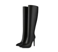 KUHAOFEU Women Pointed Toe Tall Boots Long Heeled Leather Boots Stiletto Heel Knee High Dress Booties with Side Zipper,Black,11 UK