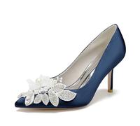 KUHAOFEU Women Pumps Pointed Toe High Heels Rhinestone Sparkly Prom Shoes Stiletto Heel Wedding Bride Shoes for Women,Navy,6 UK