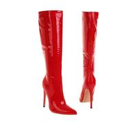 KUHAOFEU Women Sexy Pointed Toe Tall Boots Stiletto High Heel Long Boots Side Zipper Dress Shoes,Red,2 UK