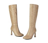 KUHAOFEU Women Stiletto Heeled Sexy Boots Square Toe Side Zipper Knee High Fashion Dress Boots,Beige,2 UK
