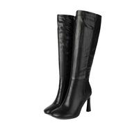 KUHAOFEU Women Stiletto Heeled Sexy Boots Square Toe Side Zipper Knee High Fashion Dress Boots,Black,10 UK