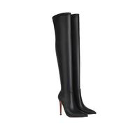 KUHAOFEU Women Stretchy PU Thigh High Boot Pointed Toe Side Zip Over The Knee Boot Sexy Winter Stilettos,Black PU Leather,9 UK