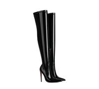 KUHAOFEU Women Stretchy PU Thigh High Boot Pointed Toe Side Zip Over The Knee Boot Sexy Winter Stilettos,Black Patent Leather,6 UK