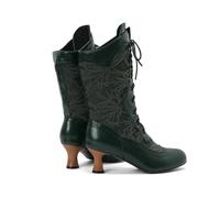 KUHAOFEU Women Victorian Lace Ankle Boots Wedding Bridal Booties Mid Calf Kitten Mid Heel Dress Boots,Green,3 UK