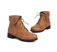 KUHAOFEU Women's Ankle Booties Lace Up Non-Slip Combat Boots Round Toe Winter Short Shoes for Hiking Traveling Outdoor,Brown,5 UK