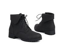 KUHAOFEU Women's Ankle Booties Lace Up Non-Slip Combat Boots Round Toe Winter Short Shoes for Hiking Traveling Outdoor,Black,9 UK