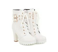 KUHAOFEU Women's Ankle High Round Toe Gothic Chunky Platform Combat Boots Lace Up Short Booties Side Zipper Biker Boots,White,3 UK