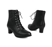 KUHAOFEU Womens Booties Chunky Heel Ankle Boots Lace Up Round Toe Vintage Comfortable Winter Shoes,Black,5 UK