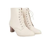 KUHAOFEU Womens Booties Chunky Heel Ankle Boots Lace Up Round Toe Vintage Comfortable Winter Shoes,White,13 UK