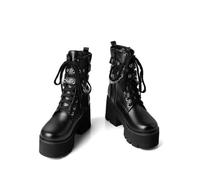 KUHAOFEU Women's Chain Platform Boots Lace Up Zipper Chunky Heel Combat Ankle Booties Punk Motorcycle Boots,Black,13 UK