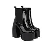 KUHAOFEU Women's Chelsea Ankle Boots Platform Fall Heeled Boots Block High Heel Slip on Elastic Side Chunky Booties,Black Patent Leather,6 UK