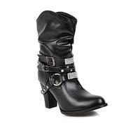 KUHAOFEU Women's Chunky Heel Faux Leather Metal Buckle Winter Boots Western Cowgirl Ankle Boots,Black,2 UK