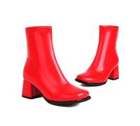 KUHAOFEU Women's Chunky Heeled Booties Patent Leather Square Toe Ankle Boots Zip Up Block Heel Short Boots,Red,1 UK