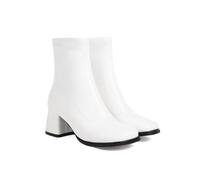 KUHAOFEU Women's Chunky Heeled Booties Patent Leather Square Toe Ankle Boots Zip Up Block Heel Short Boots,White,6 UK
