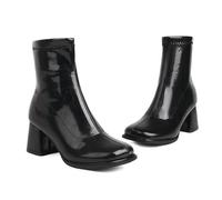 KUHAOFEU Women's Chunky Heeled Booties Patent Leather Square Toe Ankle Boots Zip Up Block Heel Short Boots,Black,4 UK