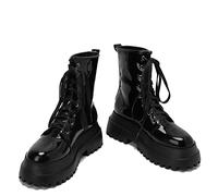 KUHAOFEU Womens Chunky Platform Ankle Boots Fashion Punk Rock Boots Lace Up Round Toe Combat Mid Calf Boots,Black,3 UK