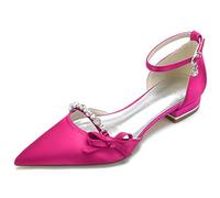 KUHAOFEU Women's Closed Pointed Toe D'Orsay Flats Shoes with Ankle Straps Bridal Party Guest Dress Shoes Wedding Party Shoes with Rhinestone,Rose Red,5 UK