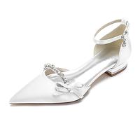 KUHAOFEU Women's Closed Pointed Toe D'Orsay Flats Shoes with Ankle Straps Bridal Party Guest Dress Shoes Wedding Party Shoes with Rhinestone,White,5 UK