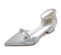 KUHAOFEU Women's Closed Pointed Toe D'Orsay Flats Shoes with Ankle Straps Bridal Party Guest Dress Shoes Wedding Party Shoes with Rhinestone,Silver,10 UK