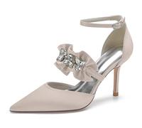 KUHAOFEU Women's Closed Pointed Toe Heels Ankle Strap High Pumps Elegant Strappy Stiletto Dress Shoes for Work Party Evening,Champagne,9 UK