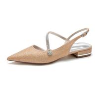 KUHAOFEU Women's Closed Toe Ballet Flats with Adjustable Buckle Glitter Slingback Flat Heel Summer Wedding Sandals,Champagne,8 UK
