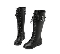 KUHAOFEU Women's Combat Riding Knee High Boots Lace Up Fall Gothic Motorcycle Boots with Zipper,Black,11 UK