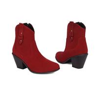KUHAOFEU Women's Cowboy Ankle Boots Cowgirl Mid Calf Boots Low Chunky Block Heel Pointed Toe Fall Western Booties,Red,9 UK