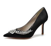 KUHAOFEU Women's Crystal Heels Closed Pointed Toe Pumps 3.3" Stiletto High Heels Slip on Wedding Dress Shoes,Black,6 UK