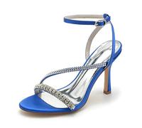 KUHAOFEU Women's Crystal Stilettos Heeled Sandals Round Open Toe Strappy Sexy High Heels Ankle Strap Buckle Party Wedding Dress Daily Wear Shoes,Blue,8 UK