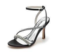 KUHAOFEU Women's Crystal Stilettos Heeled Sandals Round Open Toe Strappy Sexy High Heels Ankle Strap Buckle Party Wedding Dress Daily Wear Shoes,Black,5 UK