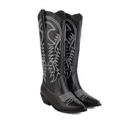 KUHAOFEU Women's Embroidered Western Cowboy Boots Mid Calf Chunky Heel Pull-Up Tabs Classic Cowgirl Boot,Black,9 UK