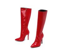 KUHAOFEU Women's Faux Leather Pointed Toe Stiletto High Heels with Side Zipper, Sophisticated Tall Boots for Fall Winter Office, Dresses & Parties,Red,11 UK